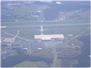 Approaching overhead Doncaster Airport
